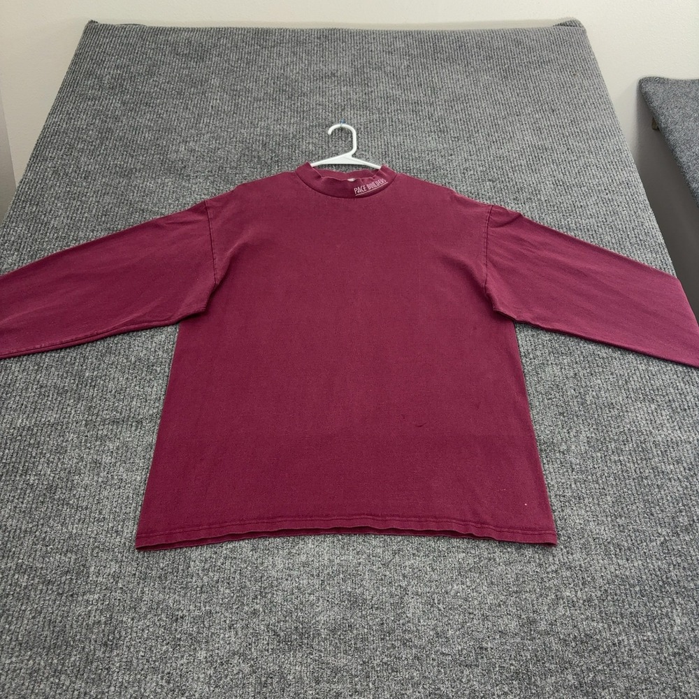 Vintage Lee T Shirt Mens Maroon‎ Cotton Pace Builders Mock Neck Streetwear